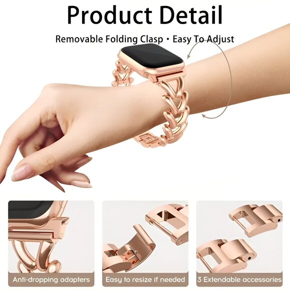 NEW Sleek & Stylish Adjustable black Metal Chain Band For Apple Watch - Picture 5 of 6